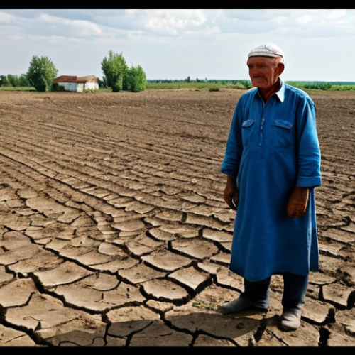 Home 20 Rural Drought & Hope**
A parched field in the Krasnodar region, Russia, cracked earth under a scorching sun. In the distance, a farmer in modest clothing stands, looking hopefully at a single, small rain cloud on the horizon. Traditional Russian village in the background. Overcast sky. Safe for work, appropriate content, fully clothed, professional photography, perfect anatomy, natural proportions, family-friendly.
**