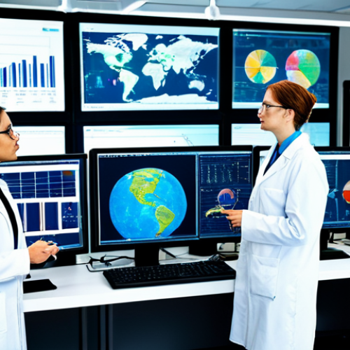 Home 9 **
A team of diverse scientists in a high-tech laboratory, analyzing data related to weather patterns and climate change. The lab is filled with computer screens displaying graphs and charts. Everyone is fully clothed in lab coats and appropriate attire. Safe for work, perfect anatomy, natural proportions, professional, modest.
**