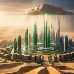 Home 20 기상조절 연구의 주요 성공 사례 - **Prompt: Futuristic Artificial Rain over a Desert City**
"A stunning aerial view of a modern de...